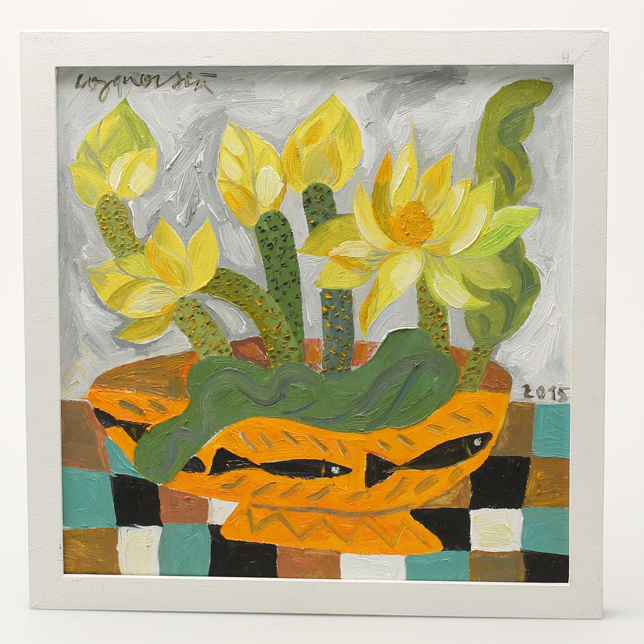 CONG QUOC HA. Olja på träpannå, signerad.