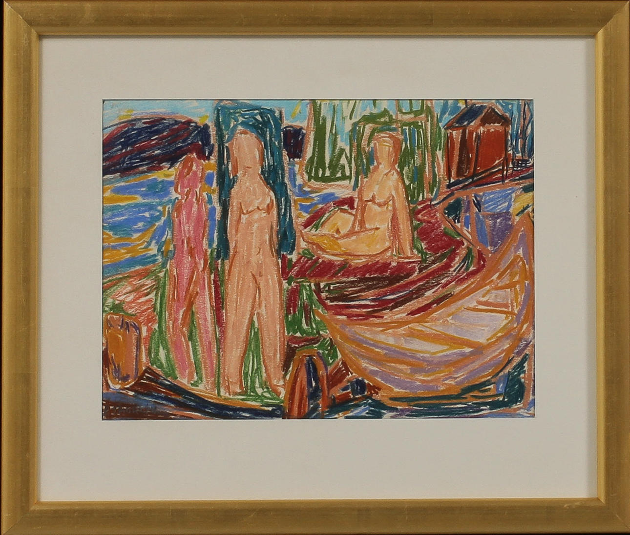 PER THORLIN. Figurscen, pastell, signerad.