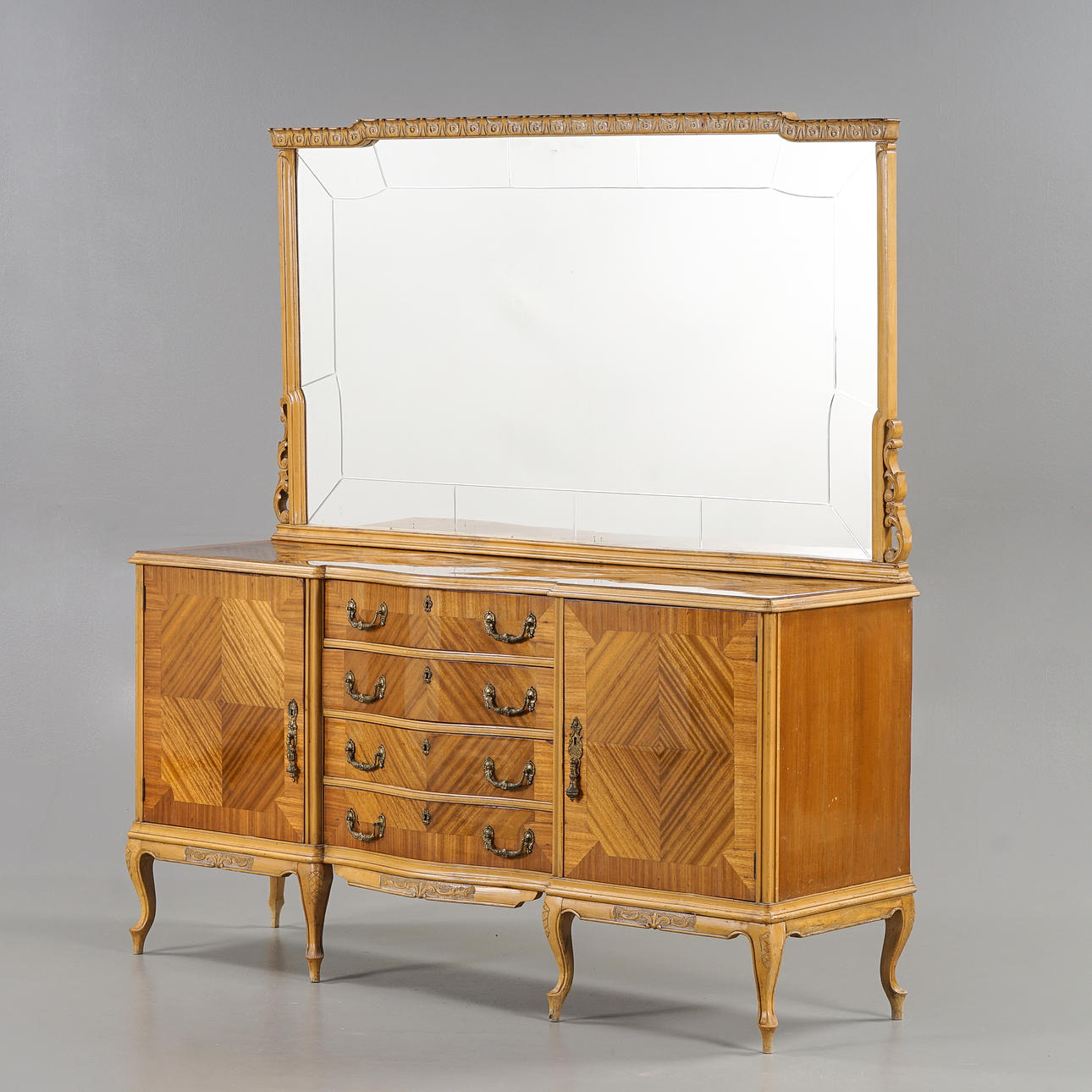 MIRROR SIDEBOARD Rococo style, mahogany, mid-20th century.