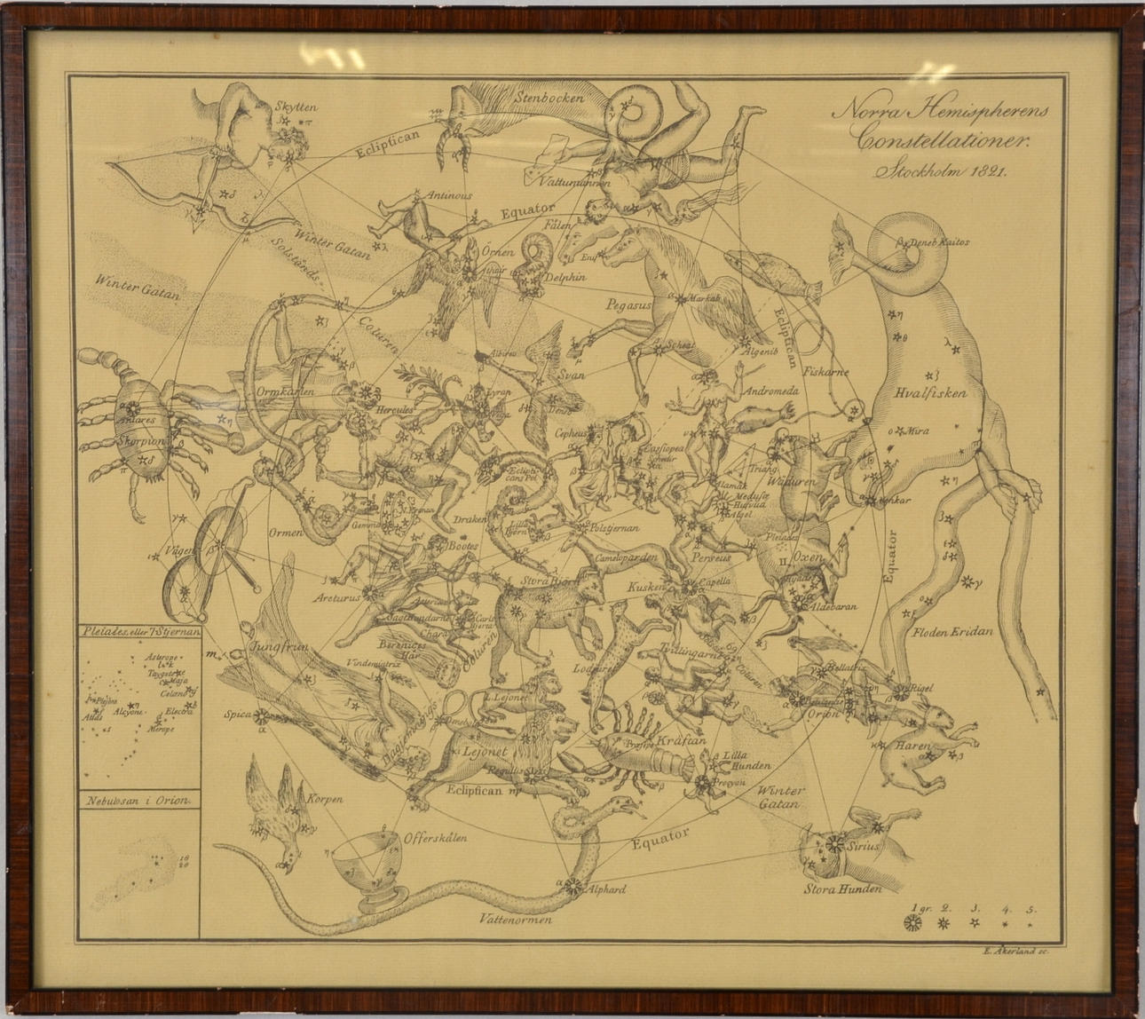 LITOGRAFERAD KARTA, stjärnbilder. Norra Hemispherens Constellationer, Stockholm 1821.