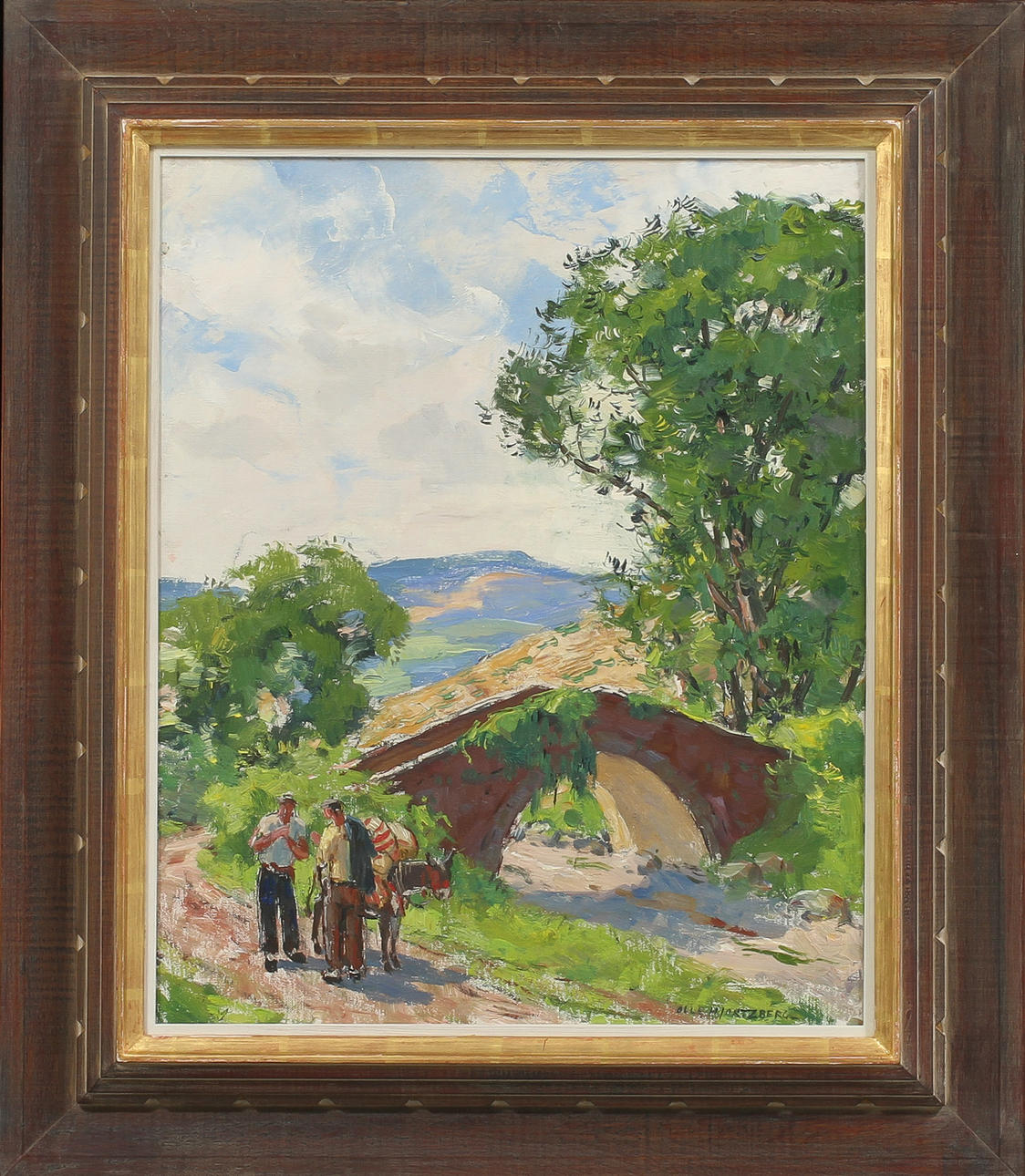 OLLE HJORTZBERG. Olja på duk, uppfordrad, "Bro i Umbrien", signerad.