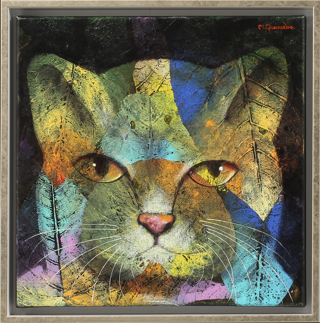 MICHAEL QVARSEBO. "Kamouflerad katt", olja på duk, signerad.