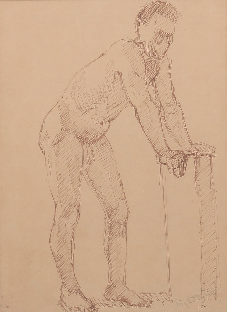 STIG LINDBERG, nakenstudie, teckning, signerad.