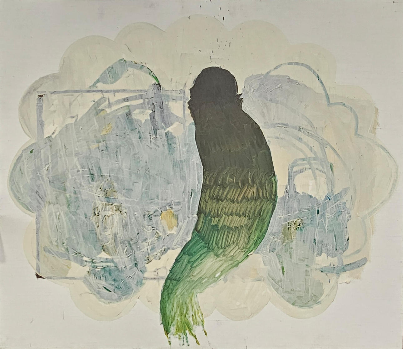 ANÓNIMO. Composition in green. Oil on canvas.