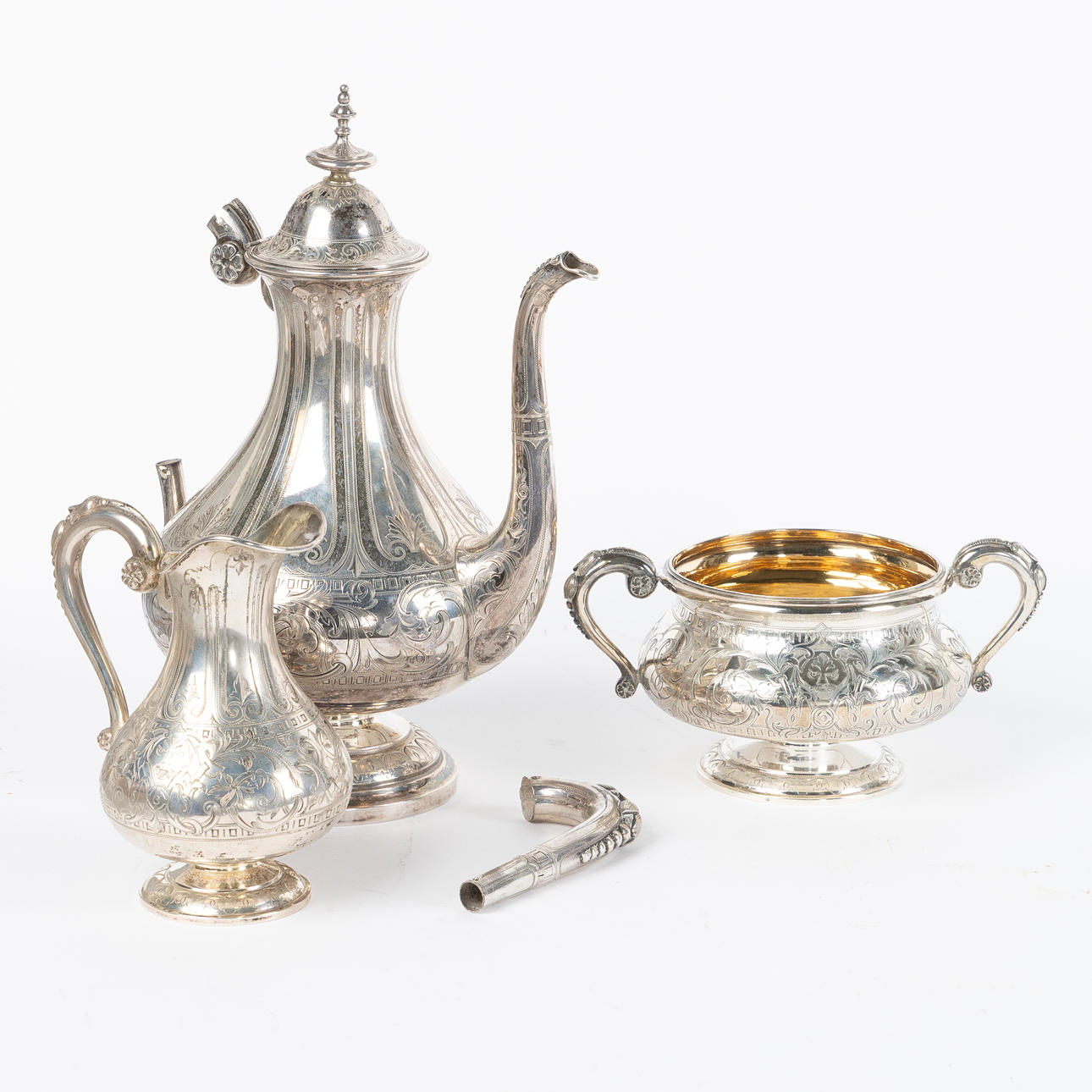 GUSTAF MÖLLENBORG. Kaffeservis, silver, 3 delar, 1875/76.