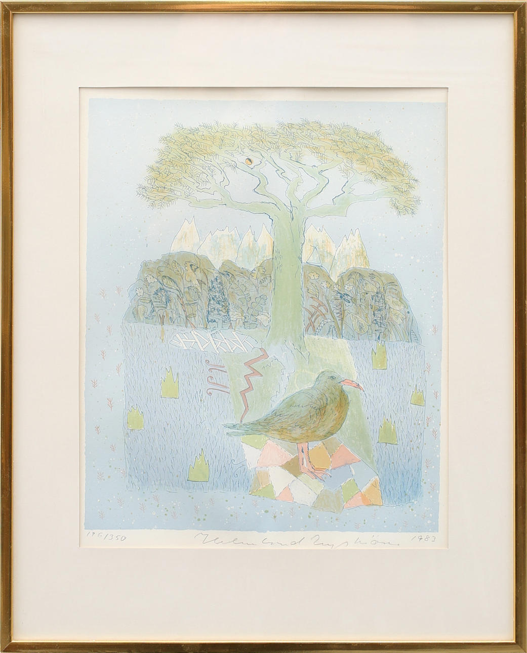 HELMTRUD NYSTRÖM. Träd med fågel, färglitografi nr 196/350, signerad och daterad 1983.