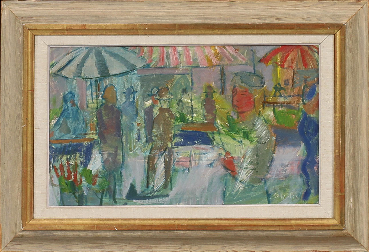 SVÄN GRANDIN. "vid Saluhallen", olja på pannå, signerad.