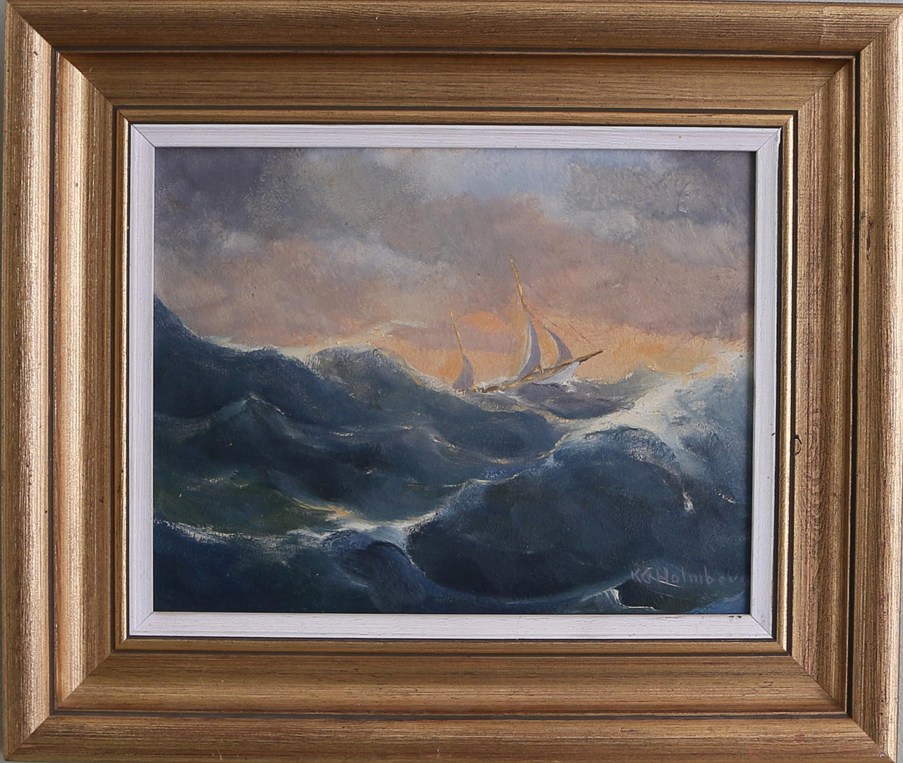 KARL GUSTAV HOLMBERG. Skeppsmotiv, olja på pannå, signerad.