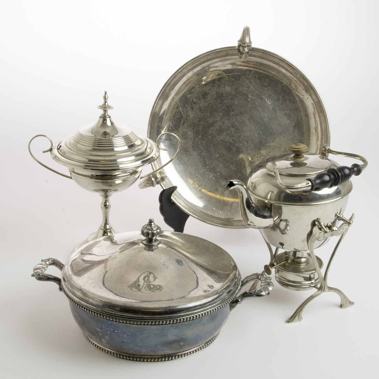 SOCKERSKÅL, TERRIN MM, 4 delar, nysilver.