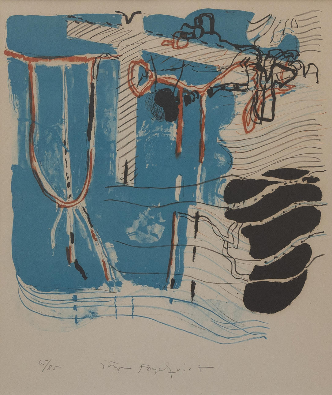 JÖRGEN FOGELQUIST. Composition, lithograph no. 65/85, signed.