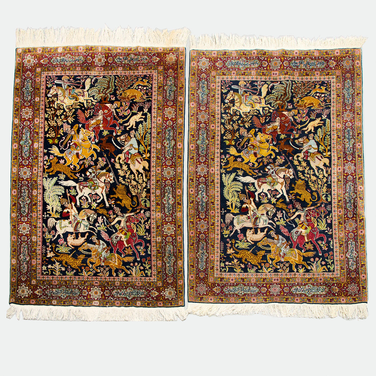 CARPETS. A pair, Kashmir, part silk, old/semi-antique.