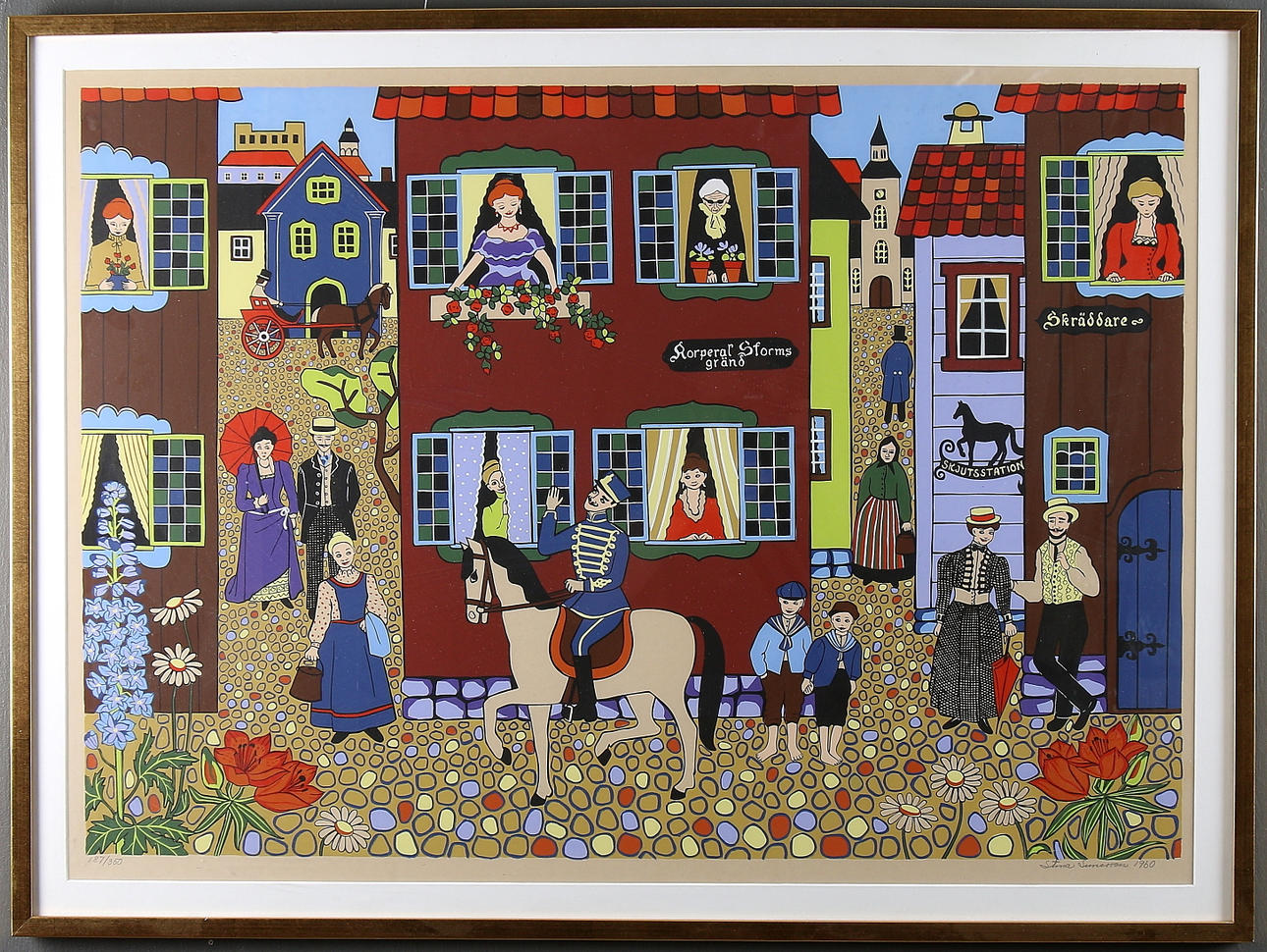 STINA SUNESSON. Stadspromenad, färglitografi, signerad och numrerad, 187/350.