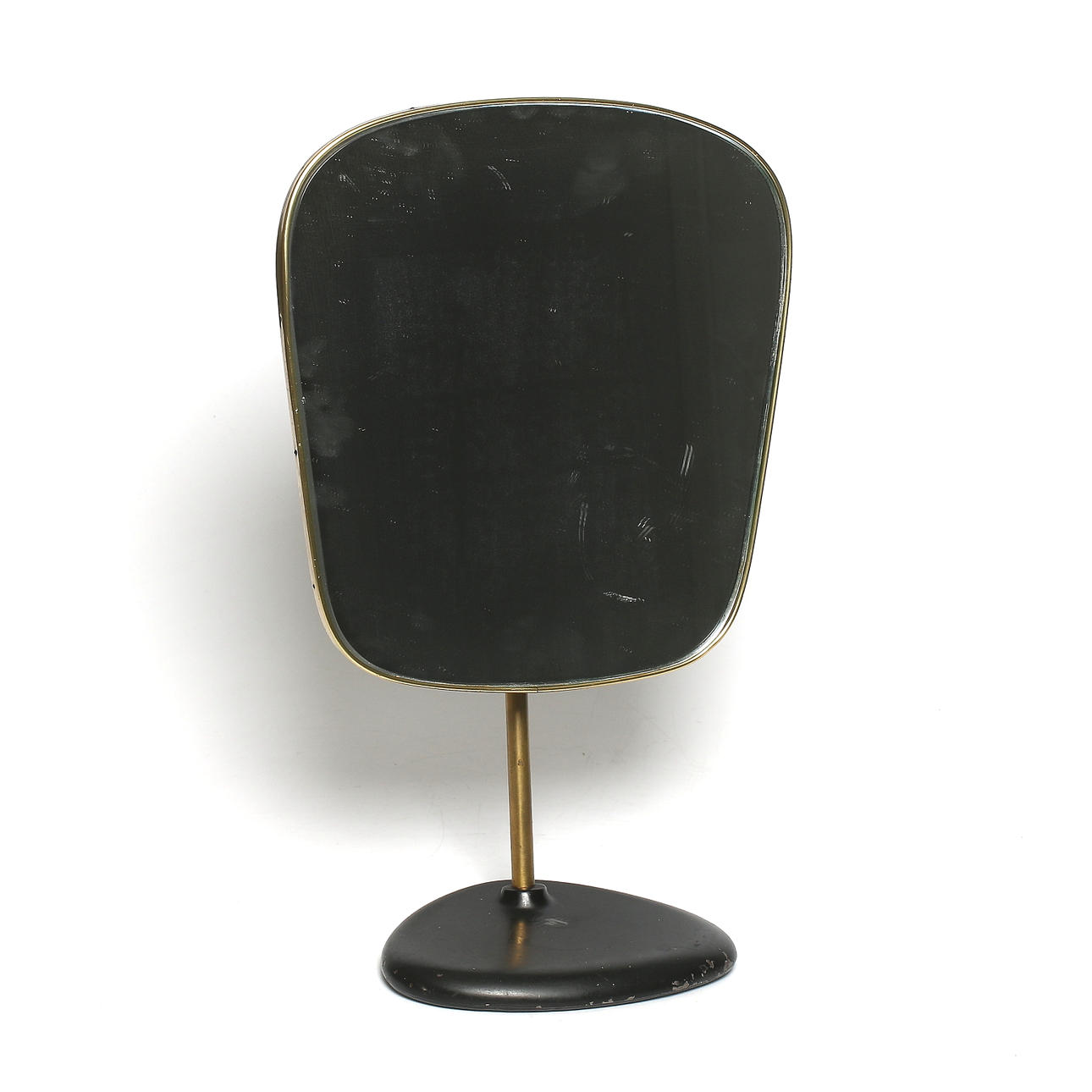 BORDSSPEGEL / RAKSPEGEL, teak, mässing och gjutjärn, 1960-tal.