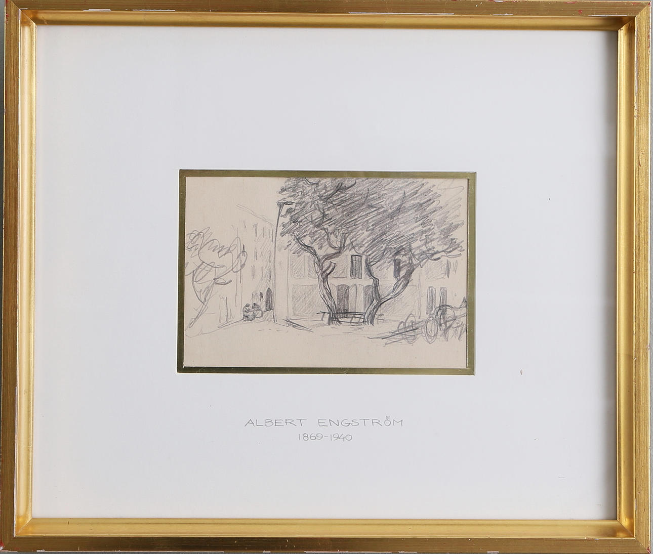 ALBERT ENGSTRÖM. Stadsmotiv, teckning.