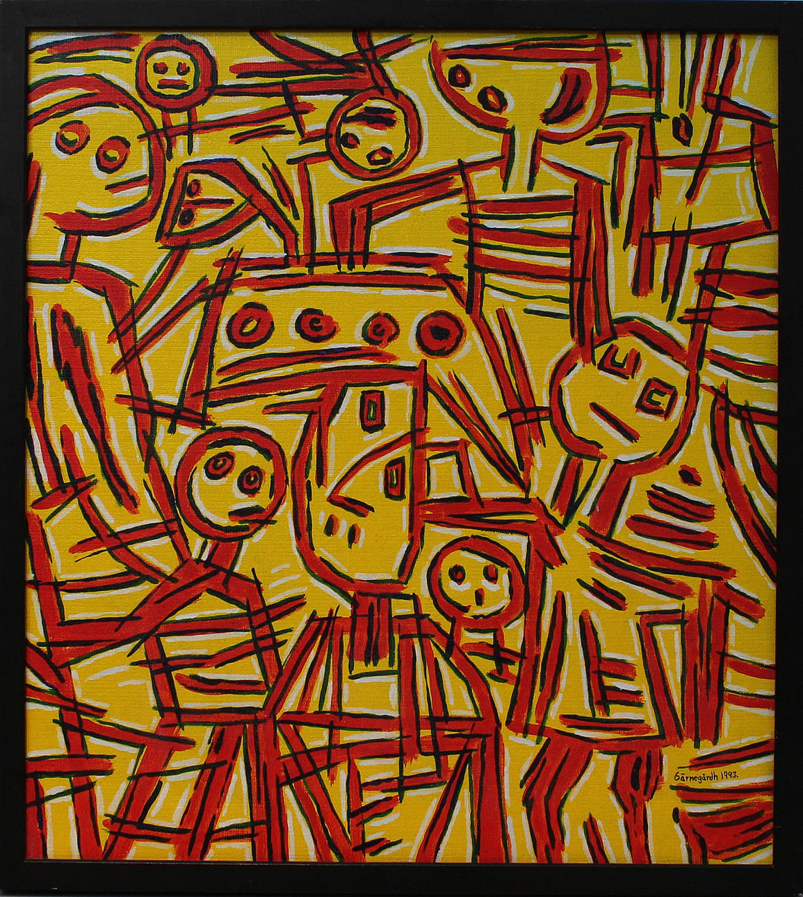 ULF SÄRNEGÅRDH. "Grupp (parafras Klee)". Olja på duk. Signerad Särnegårdh och dat 1993.