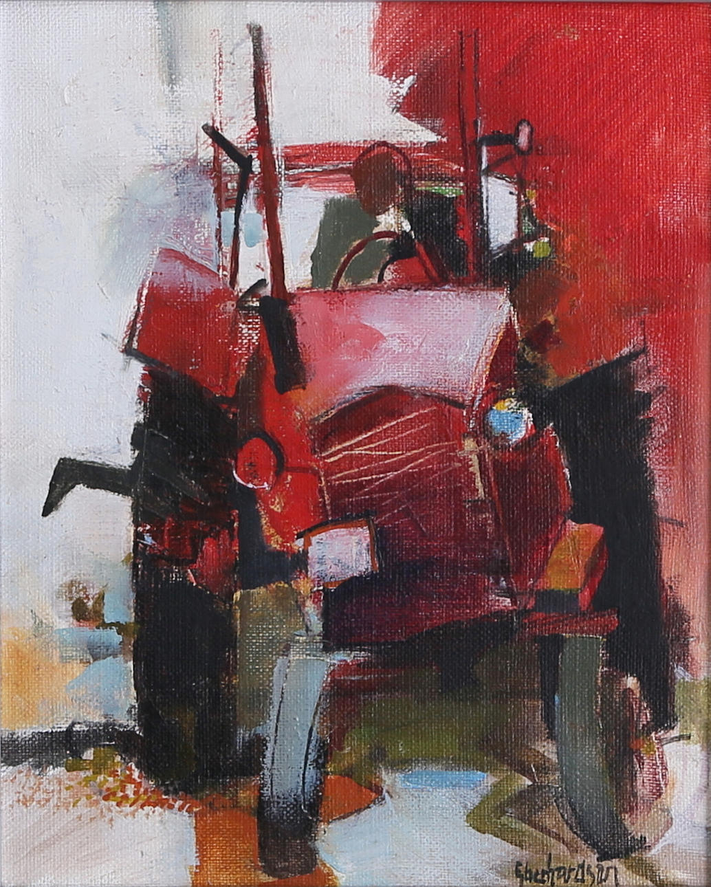 EBBE EBERHARDSON. Traktorn, olja på pannå, signerad.