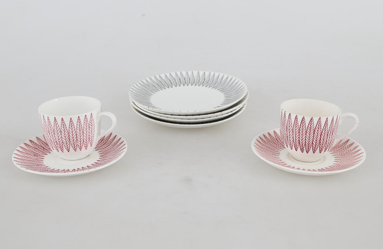 SERVISDELAR, 8 st, porslin, "Salix", Stig Lindberg, Gustavsberg, 1900-talets mitt.