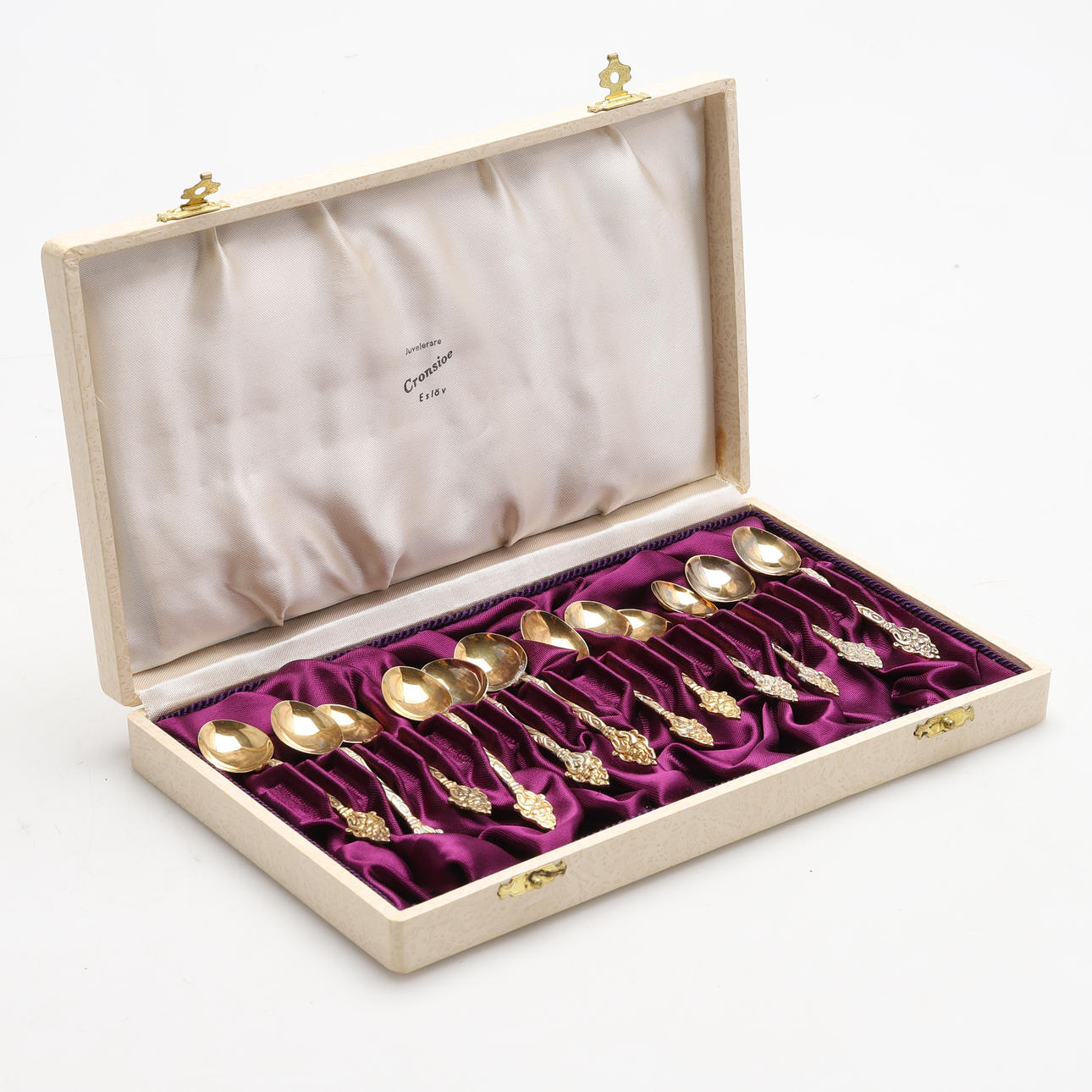 MOCKASPOONS, 12 pcs, gilt silver, GEWE 1950.