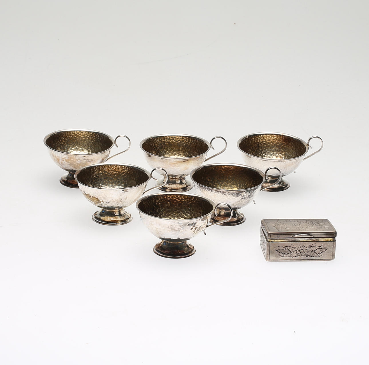 PUNSCHKOPPAR, 6 st samt ASK, Ryssland, silver, total vikt ca 329 gram.