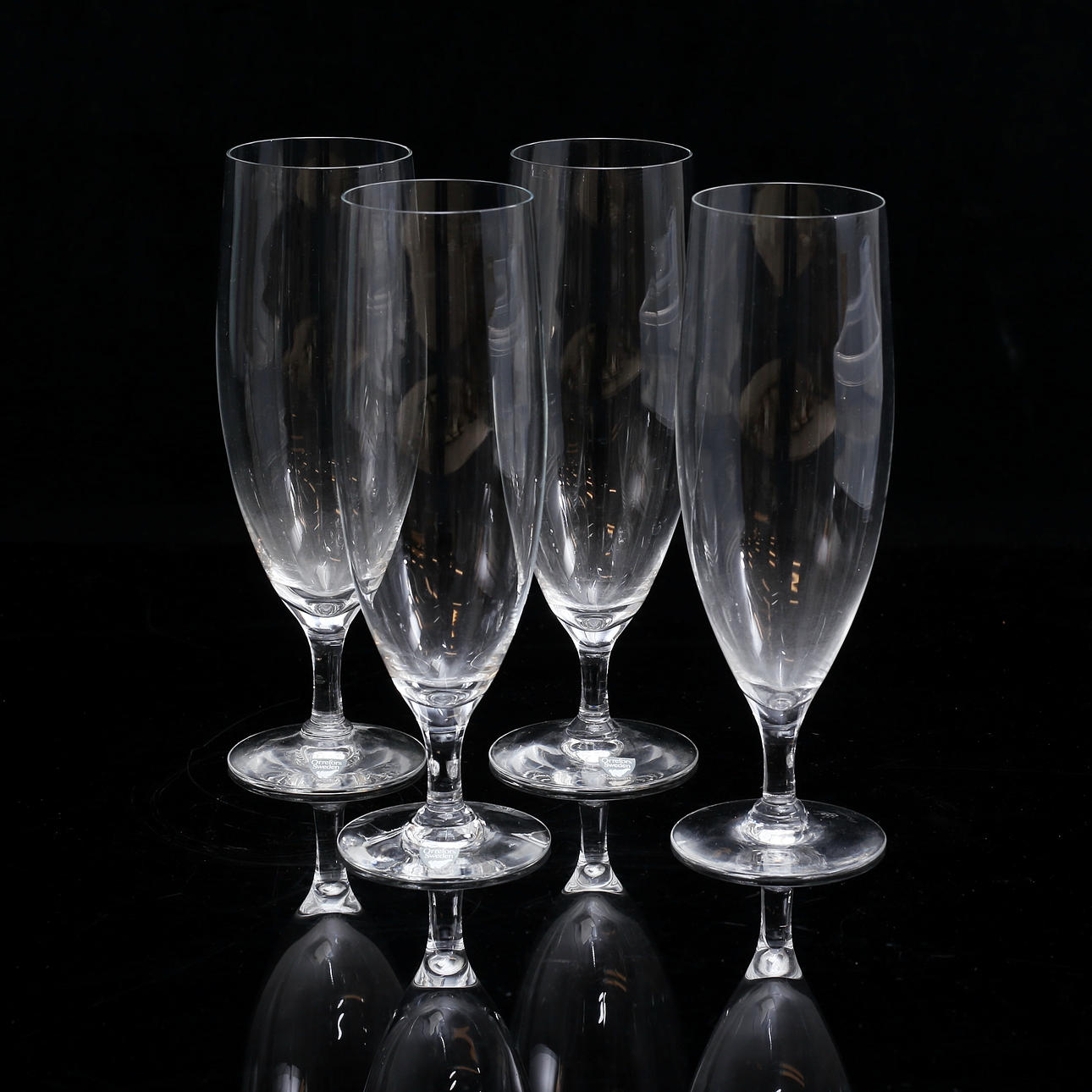 OLLE ALBERIUS. Ölglas, 4 st, "Pils", Orrefors.