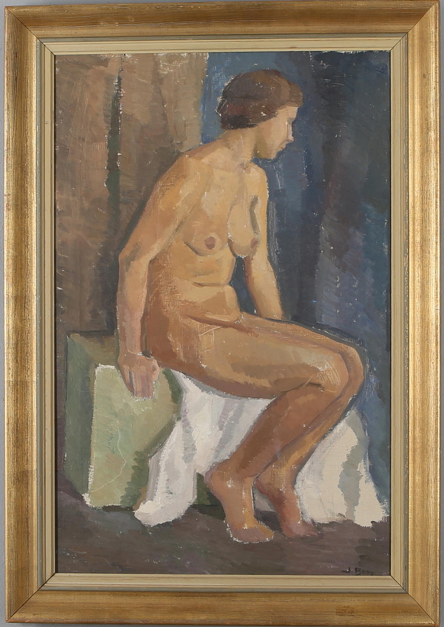 OIDENTIFIERAD KONSTNÄR. Nakenstudie, olja på duk, signerad J. Berg.