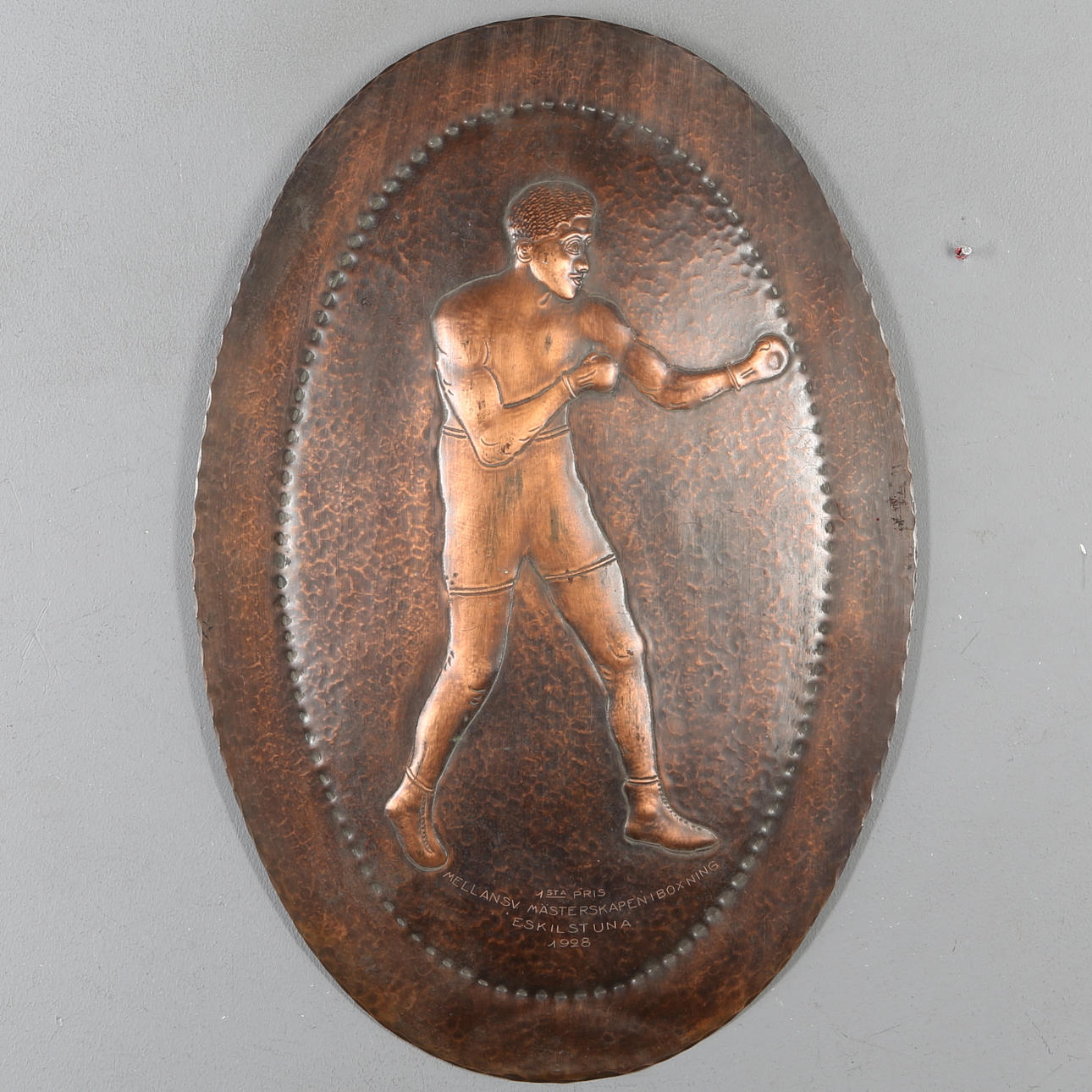 VÄGGRELIEF, kopparplåt, boxningspris, 1928.
