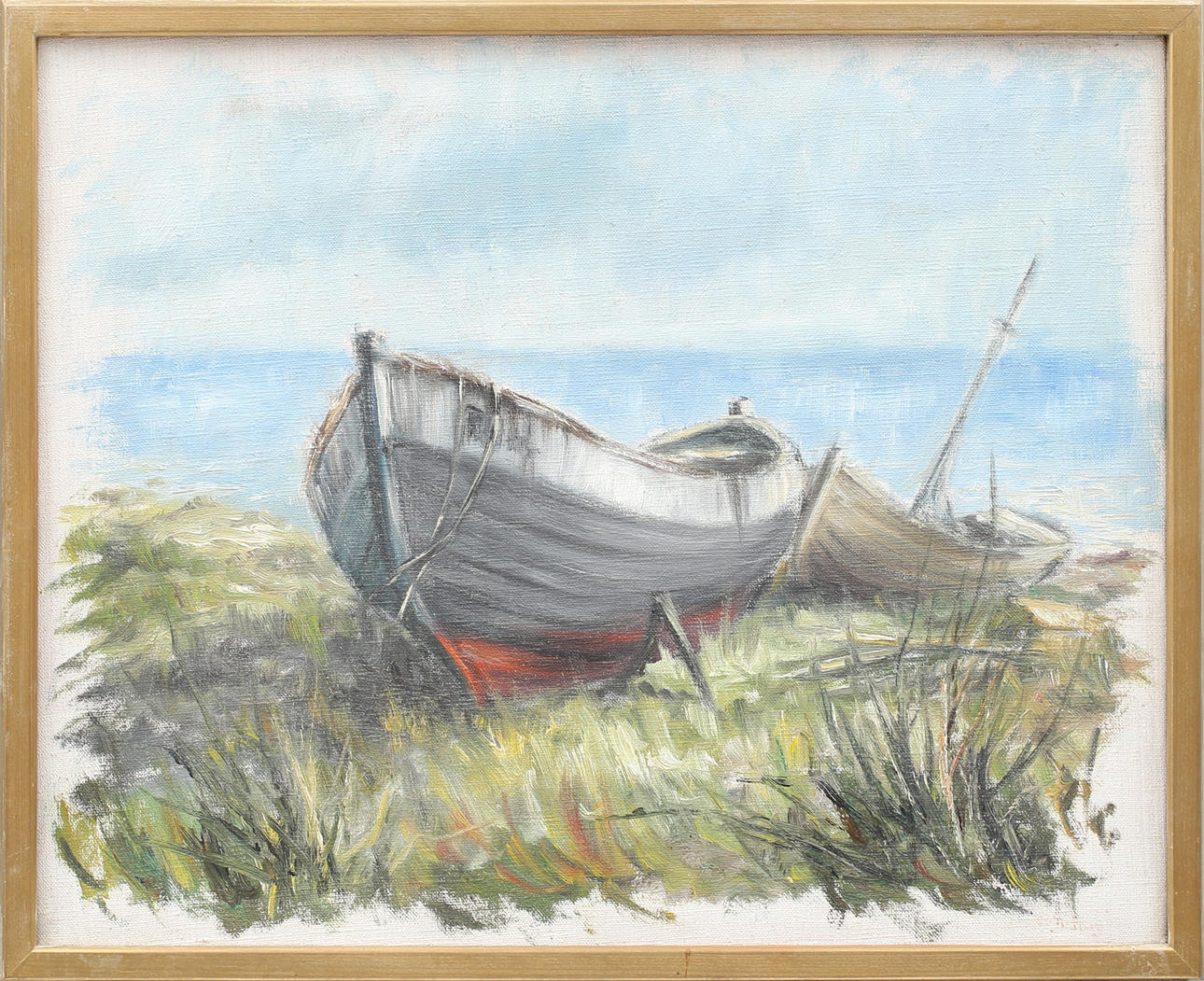 CARL JULIUS. "Båtarna vid strand", olja på duk, signerad a tergo C Julius.