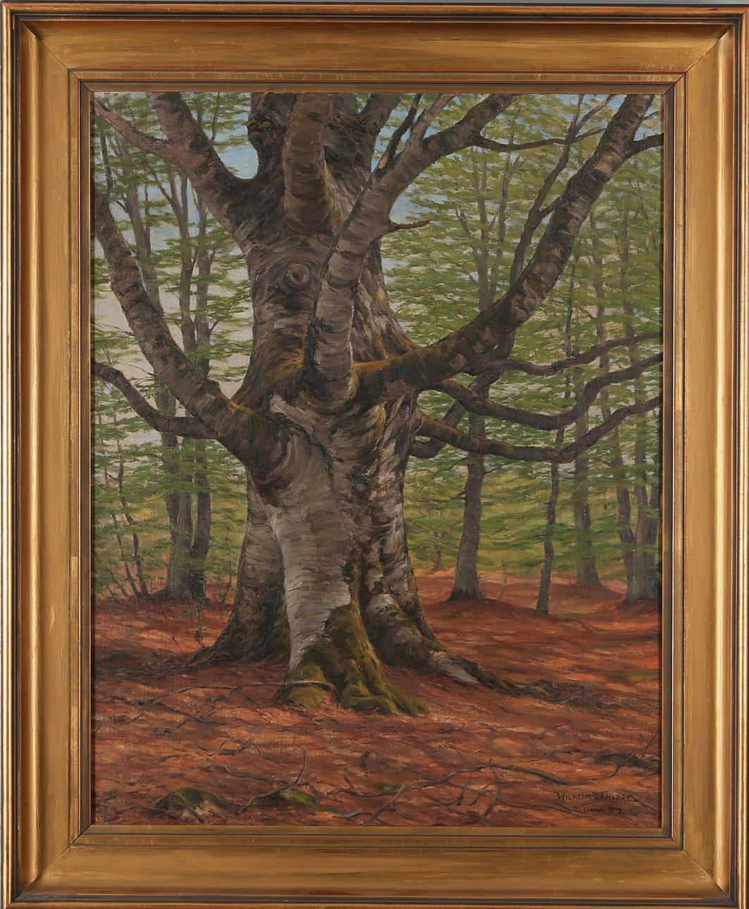 WILHELM DAHLBOM. "Den gamla boken i Pålsjö skog", olja på duk, signerad och daterad Liarum 1913.