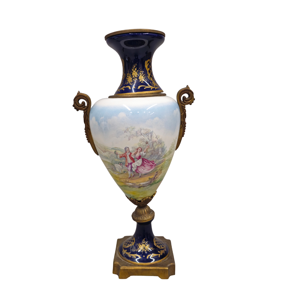 French Napoleon III period vase, Sèvres-style porcelain in 'Bleu Roi ...