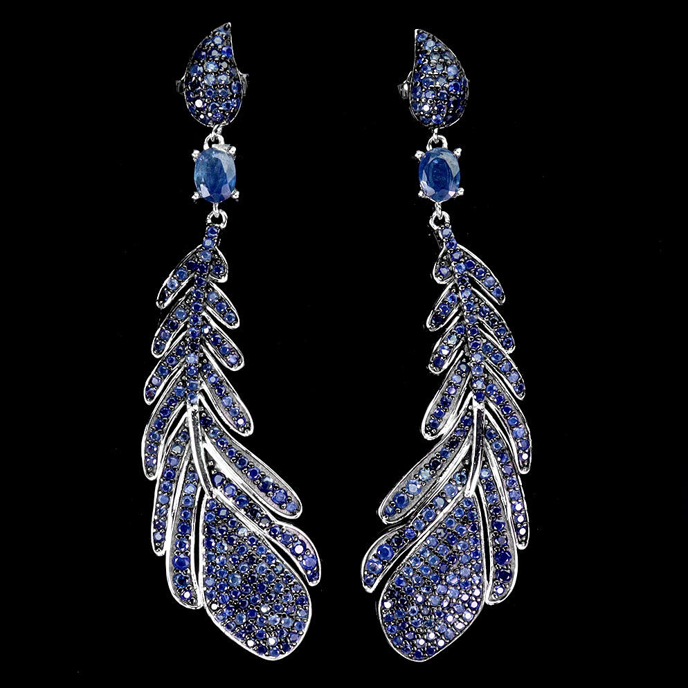 FEATHER SILVER SAPPHIRE EARRINGS.