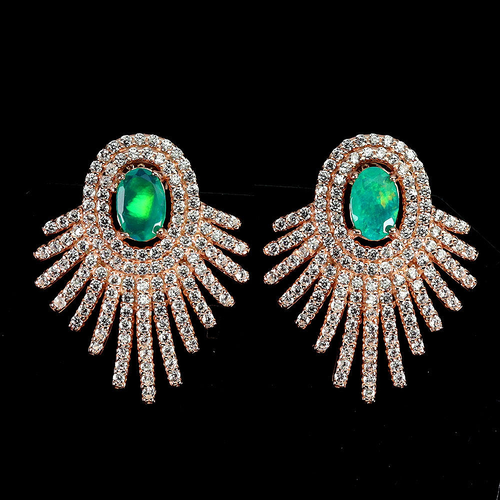 GREEN FIRE OPAL SILVER EARRINGS.