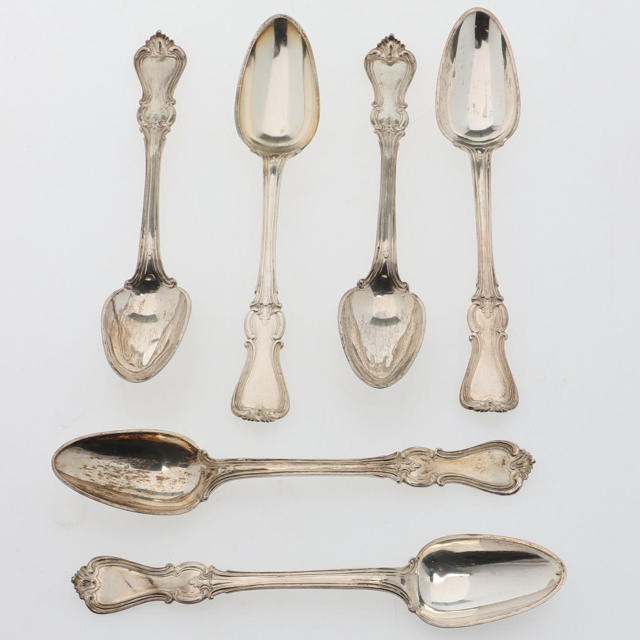 TESKEDAR, 6 st, silver, "Olga", PE, Malmö, 1860-tal.