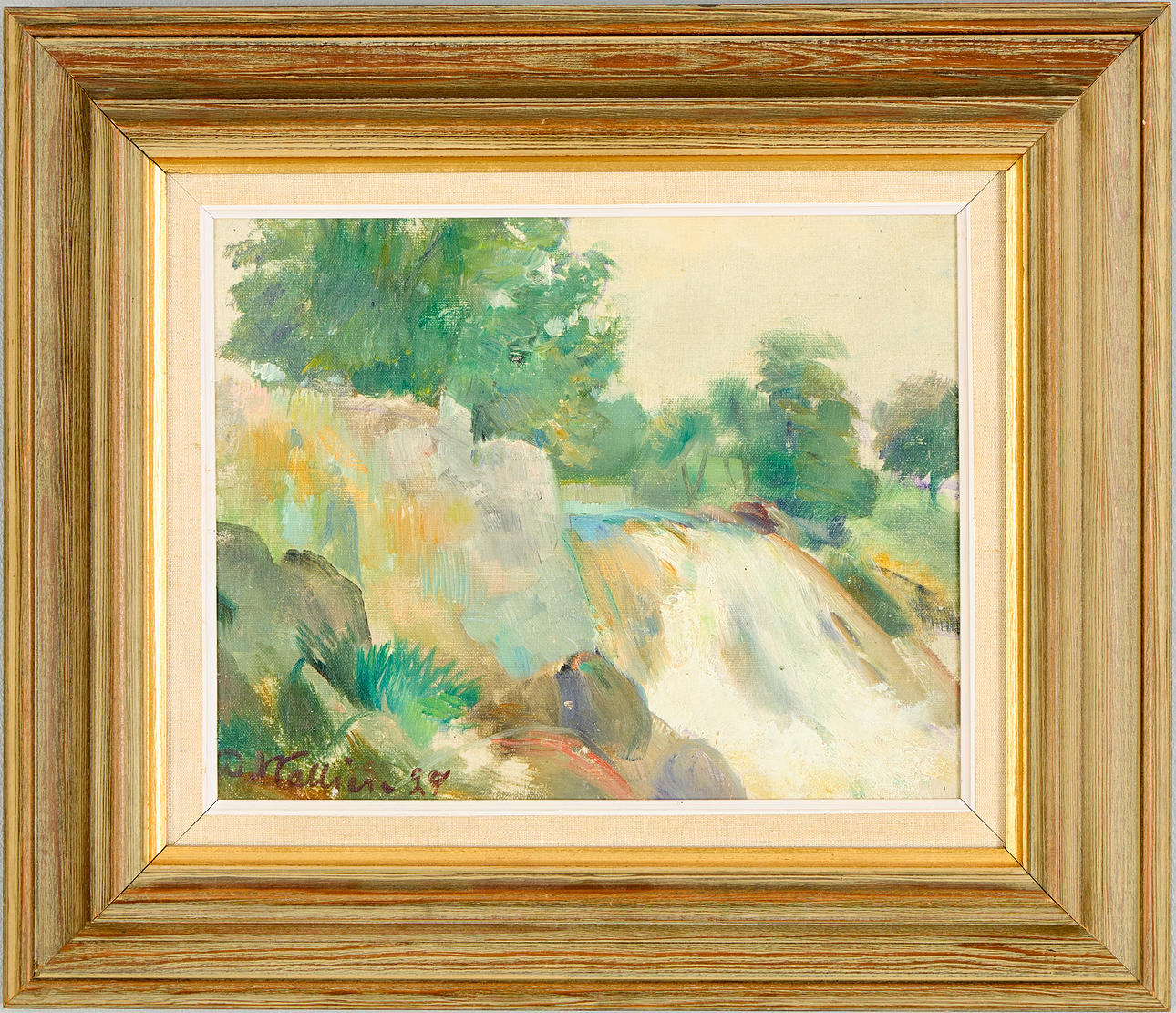 DAVID WALLIN. Landscape with waterfall.