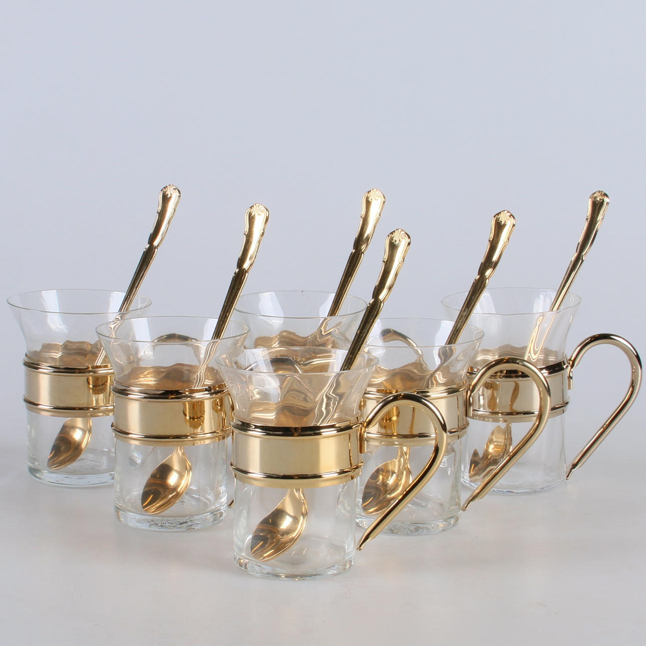 IRISH COFFE GLAS, samt skedar, 6 st. 1900-tal.