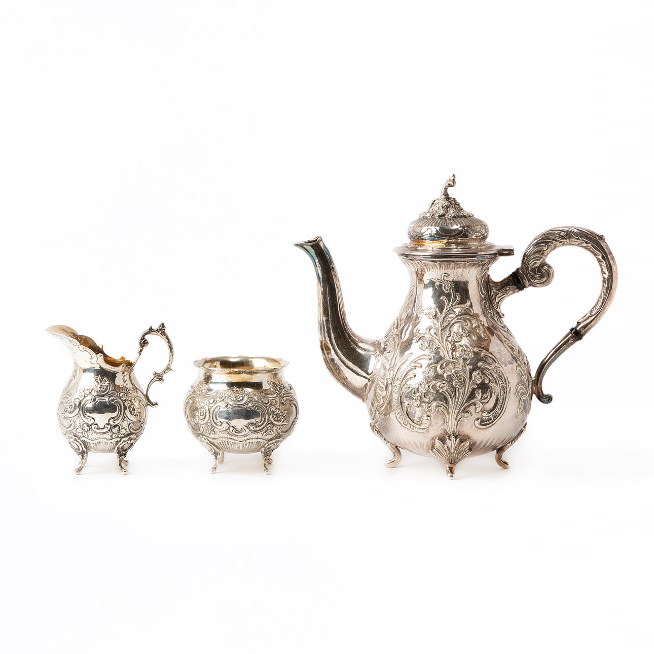 COFFEE SERVICE, 3 pieces, Rococo style, silver.