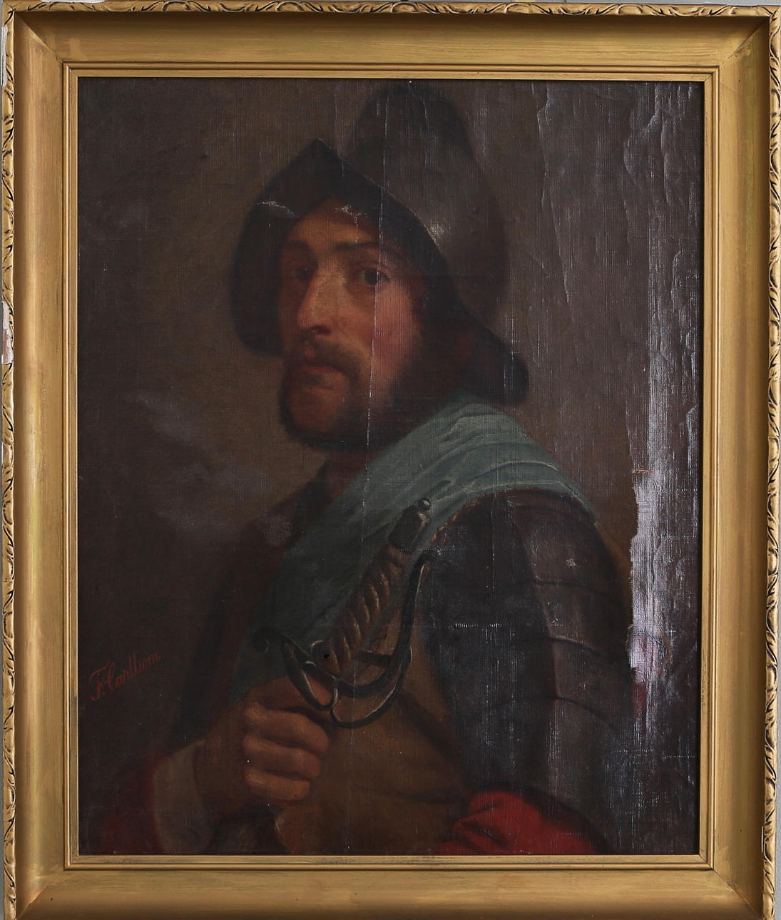 OIDENTIFIERAD KONSTNÄR. Porträtt, olja på duk, signerad F Carlbom, 1800-tal.