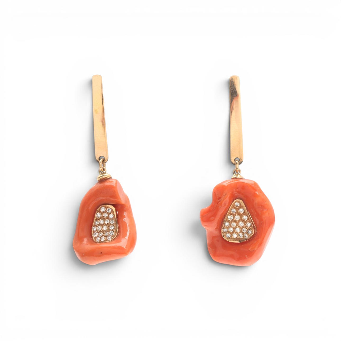 Coral and diamonds long earrings.