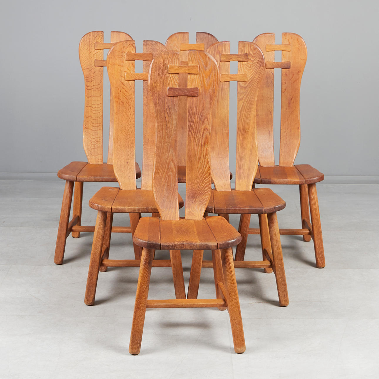 De Puydt, six chairs / dining chairs, oak, 1960s, Belgium (6
