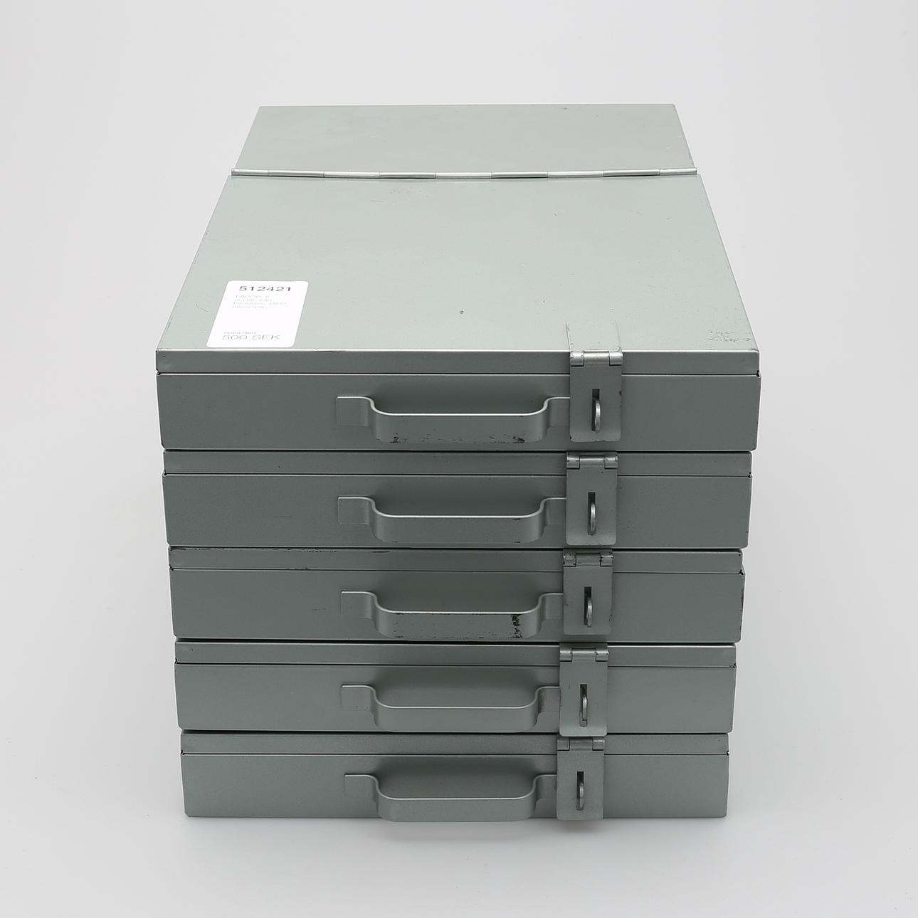 LÅDOR, 5 st,plåt, från bankfack, 1900-talets mitt.