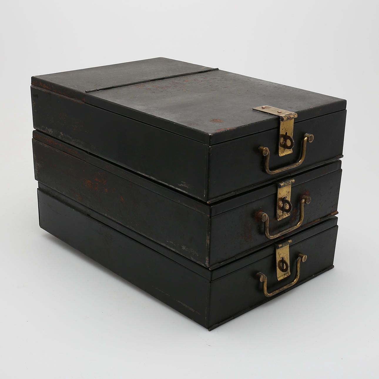 LÅDOR, 3 st,plåt, från bankfack, 1900-talets mitt.