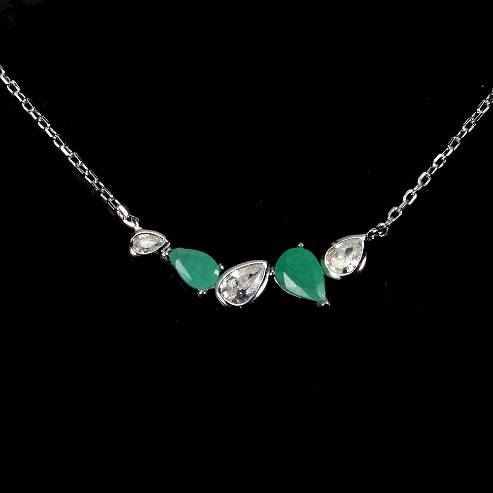 PEAR CUT EMERALD SILVER NECKLACE.