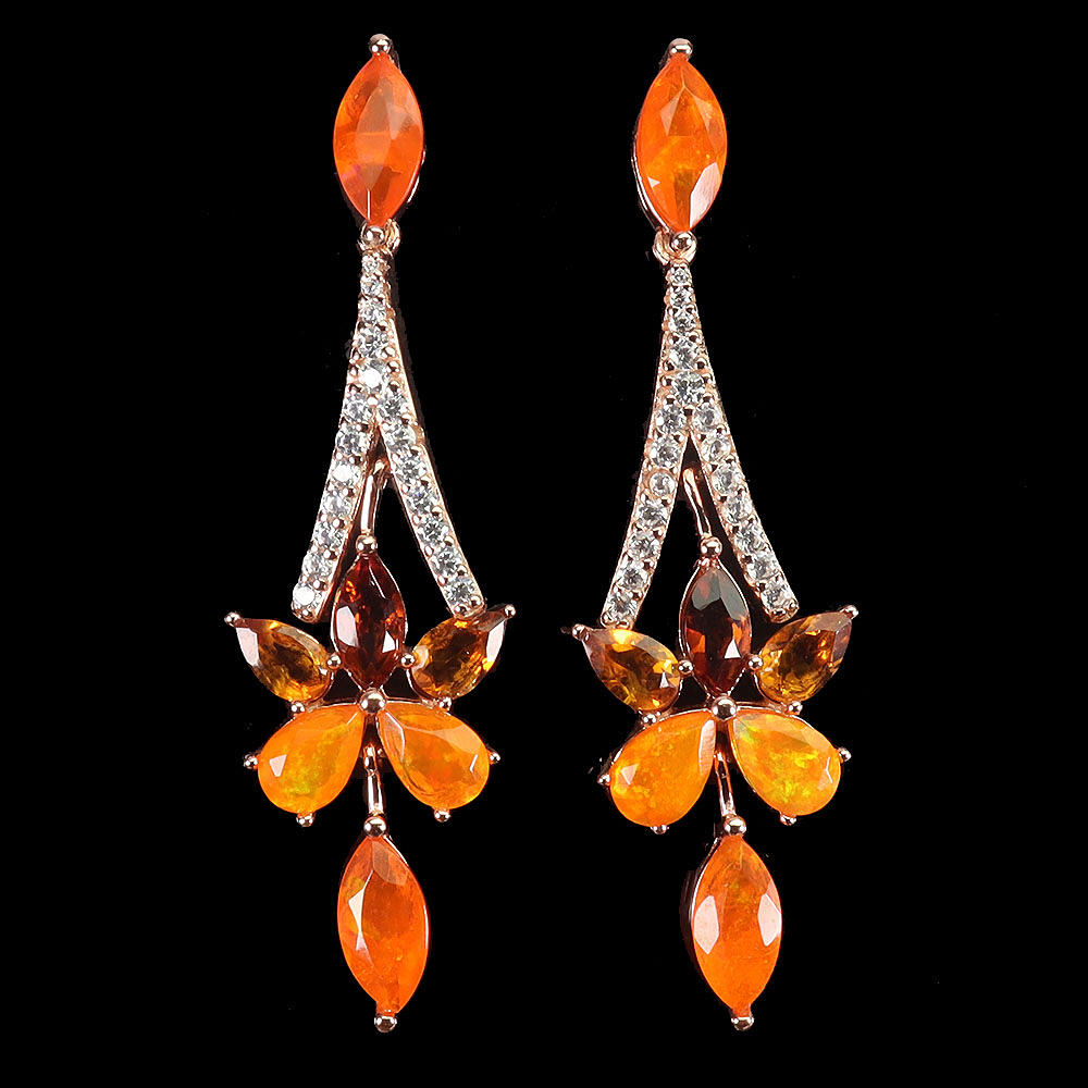 FIRE OPAL SILVER EARRINGS.