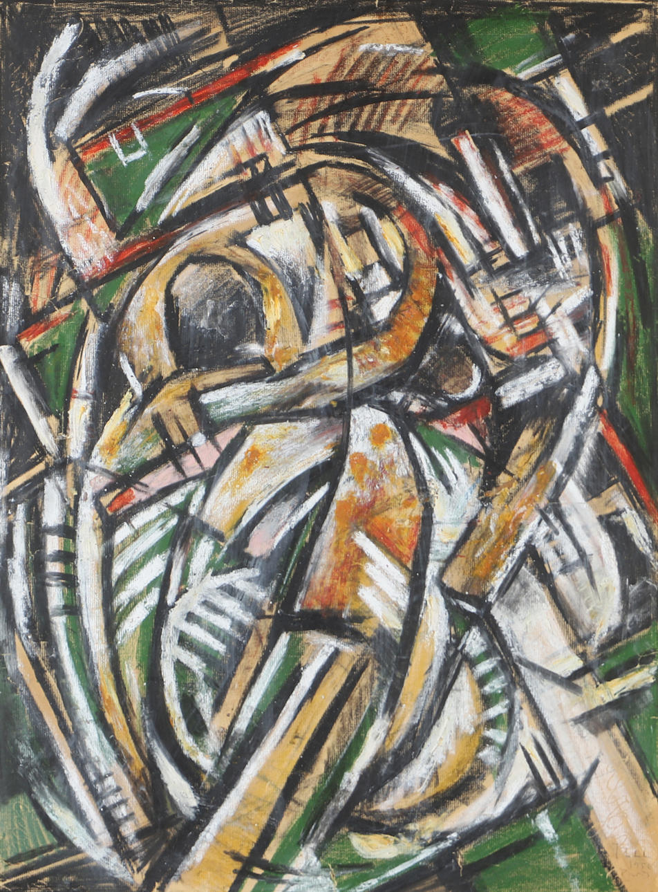 UMAR TELL. Composition, oil on panel, signed Tell 1956 Paris. Art ...