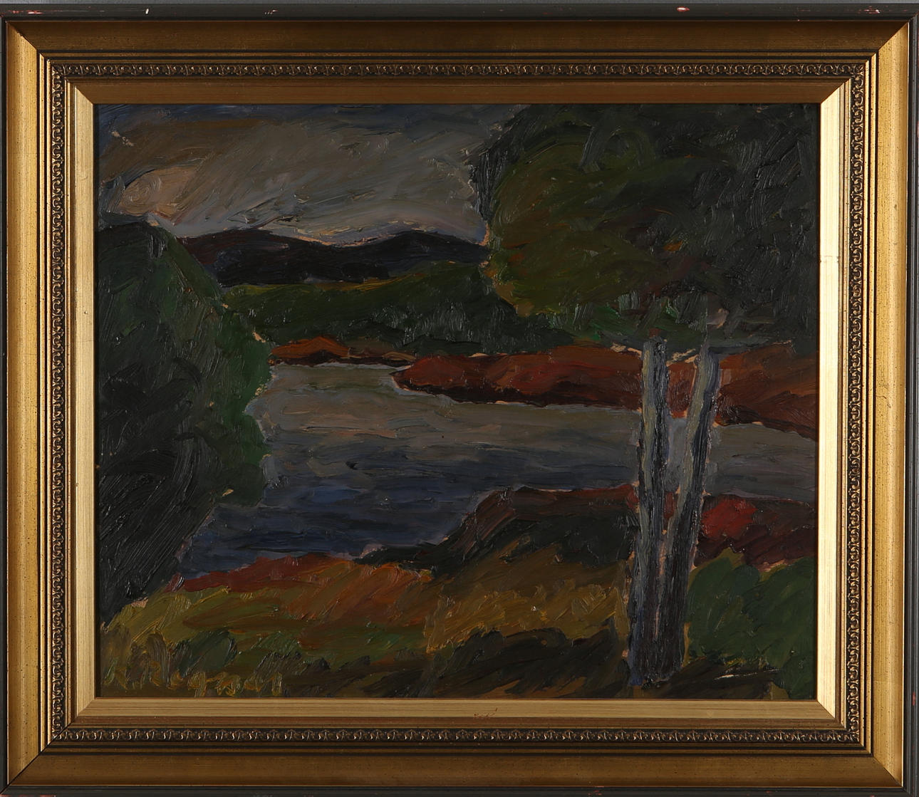 KARL-RAGNAR JOHANNESSON. Landskap med vattendrag, olja pannå, signerad.