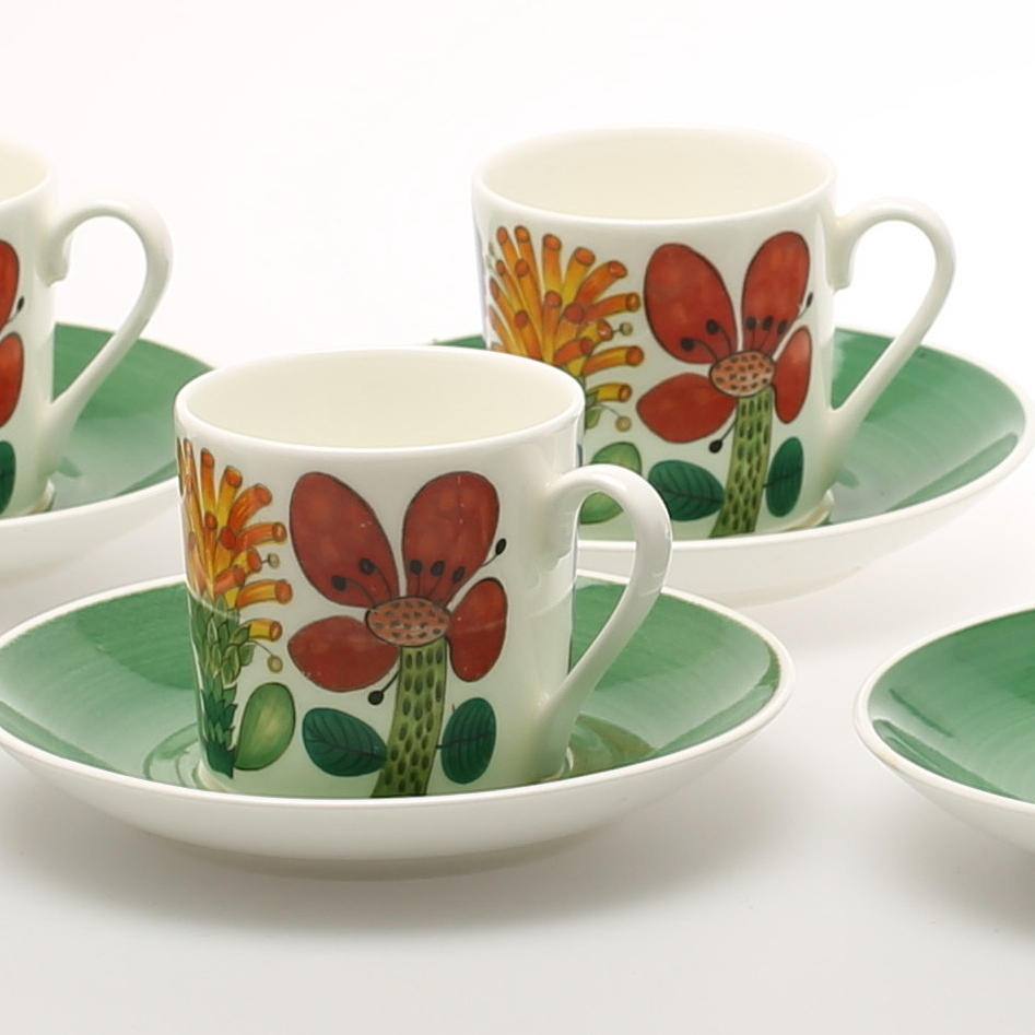 KAFFEKOPPAR, 6 delar " Tahiti " Stig Lindberg Gustavsberg.