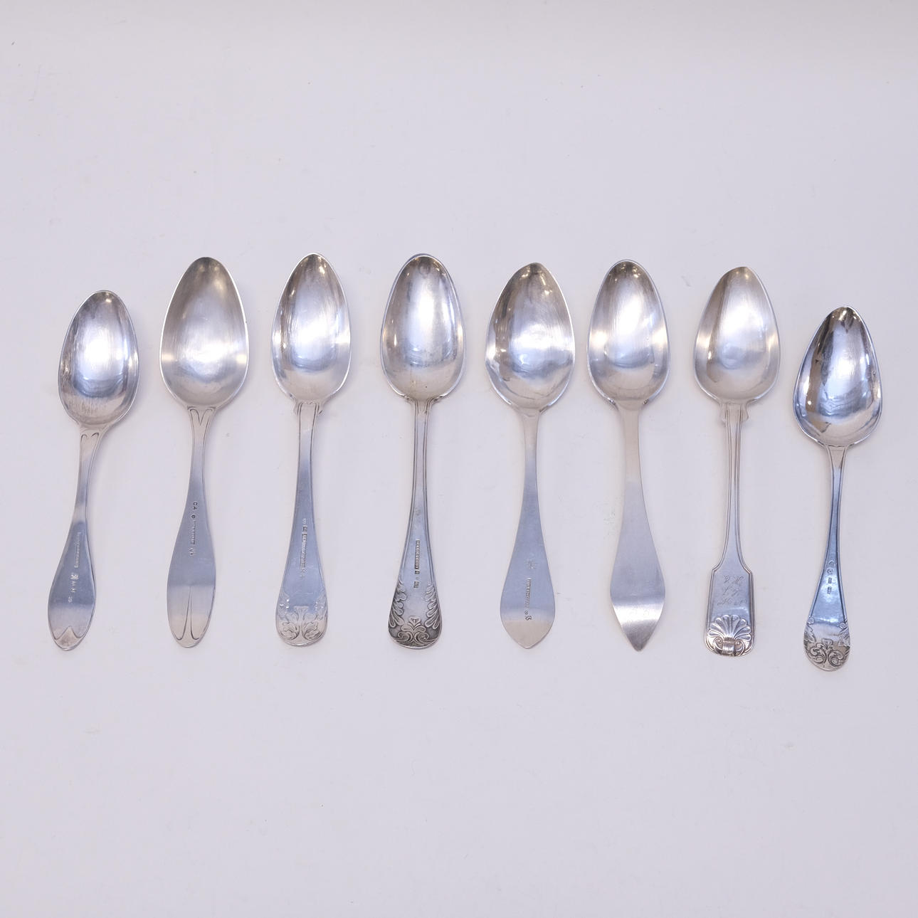 MATSKEDAR. SILVER, 1800-TAL, ÅTTA STYCKEN.