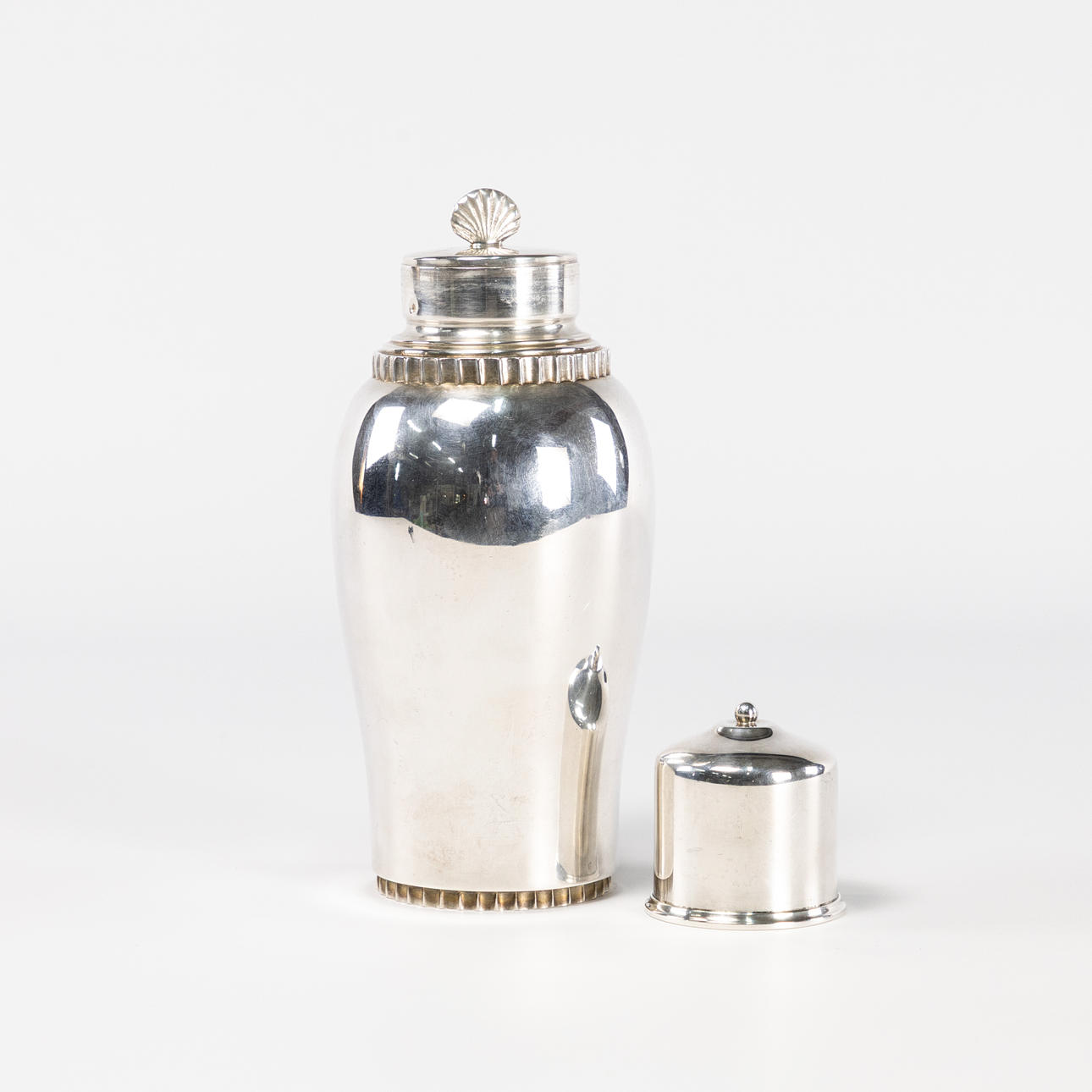 COCKTAIL SHAKER. Silver, likely Denmark, approx. 1940s/50s.