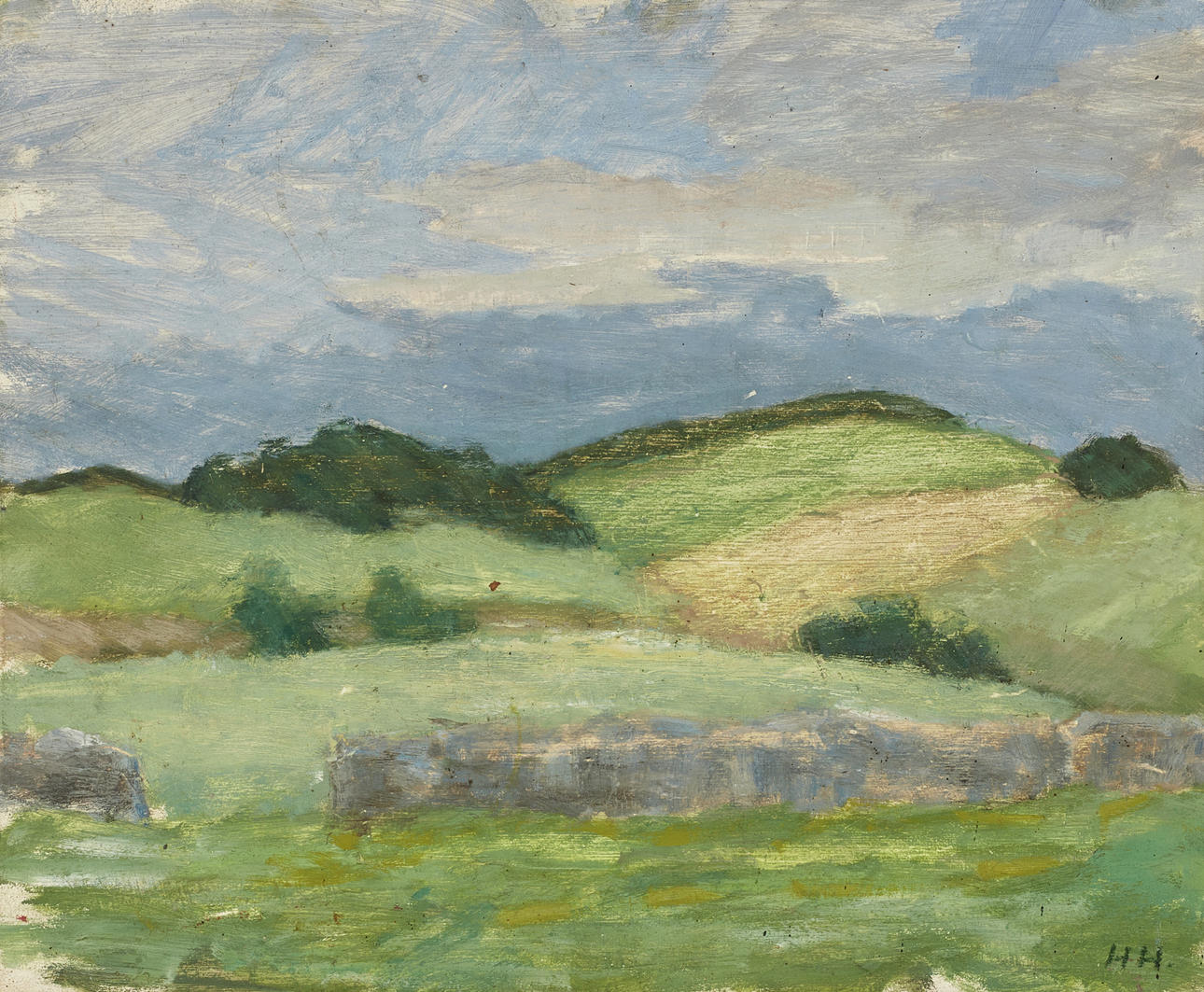 HANS HEDBERG. Landscape, monogram signed HH. oil on panel.