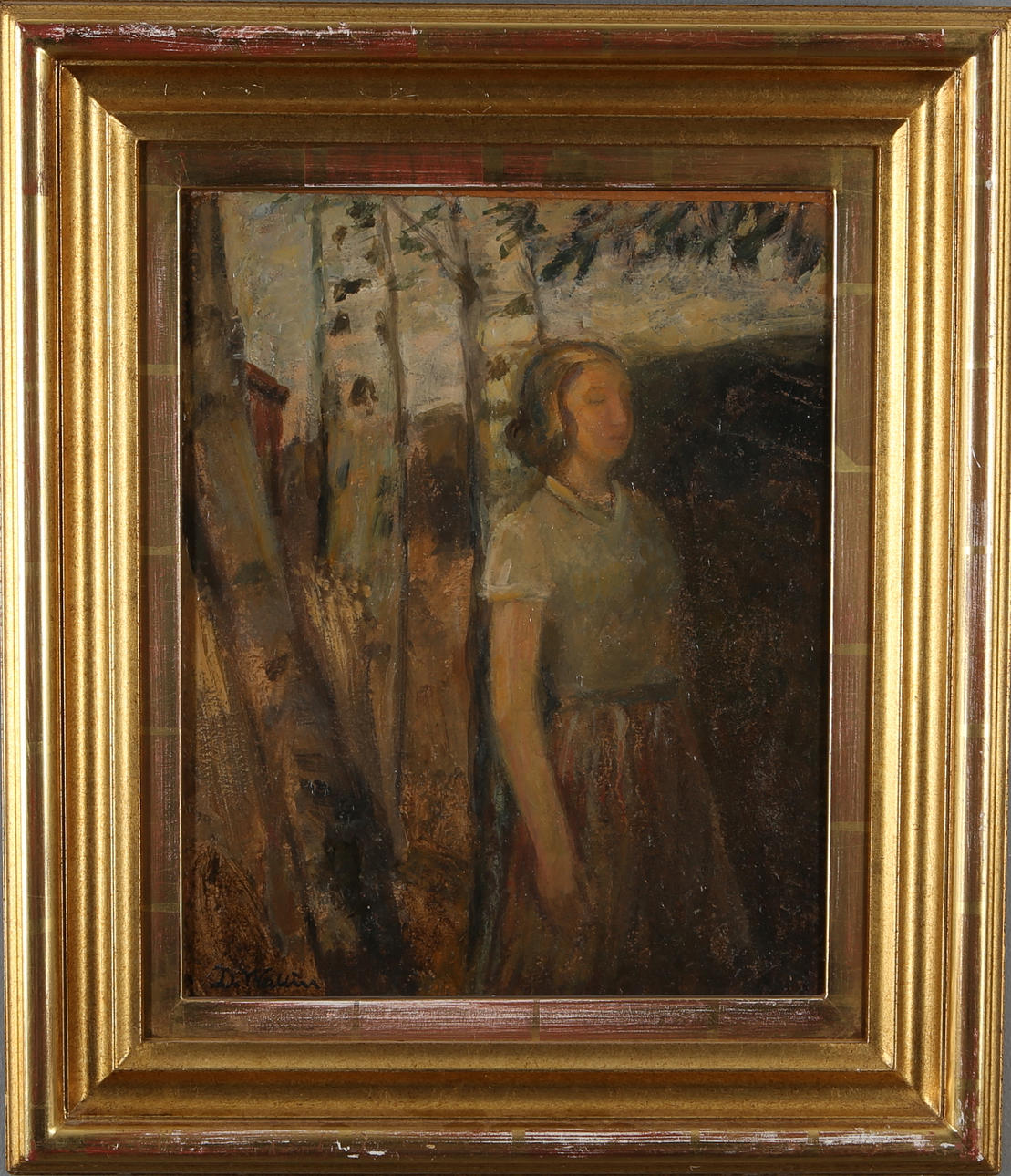 DAVID WALLIN. Flicka vid björkar, olja på duk, signerad.