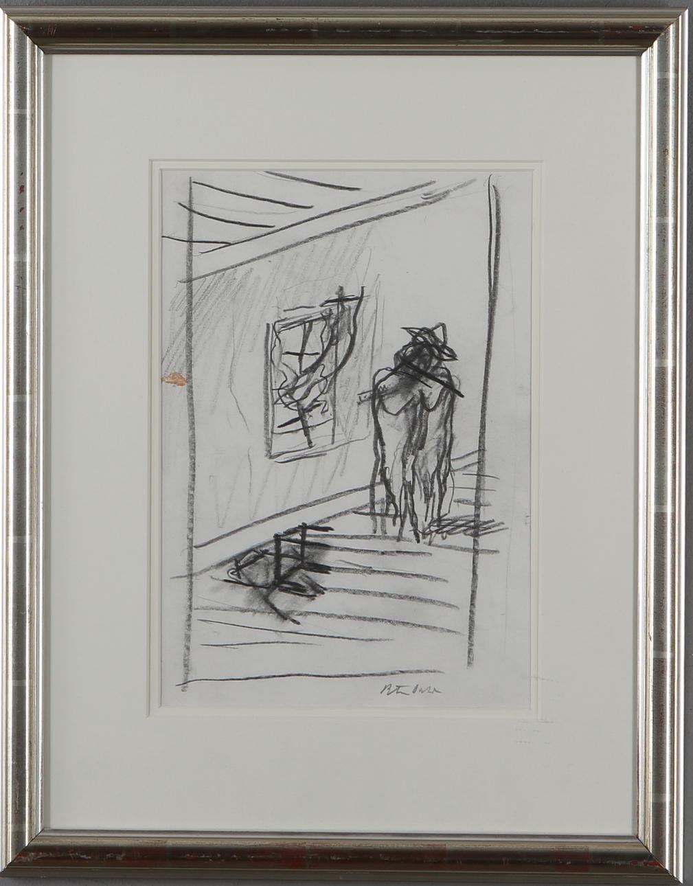 PETER DAHL. Figur vid fönster, blyerts.